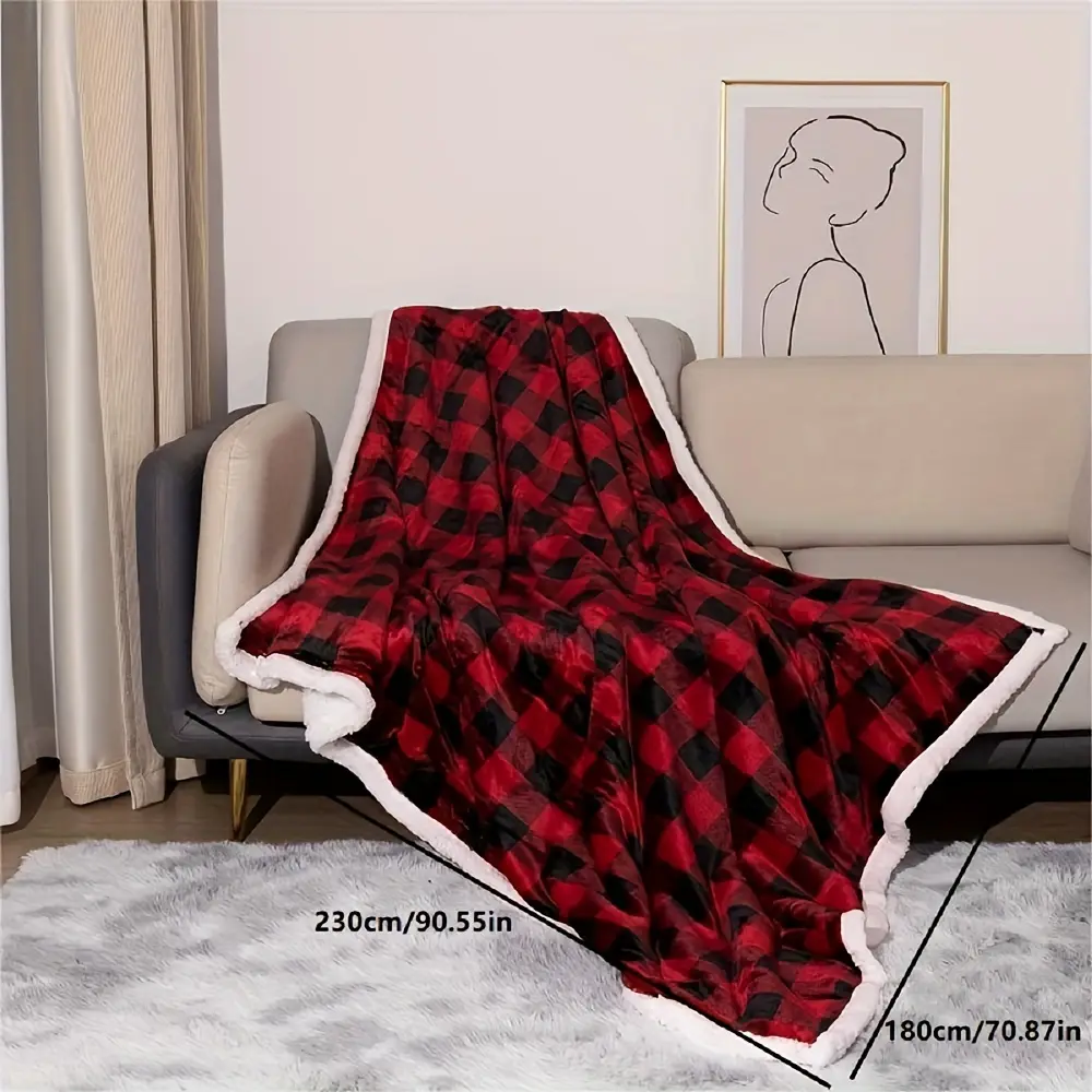 Plaid en flanelle douce réversible – motif carreaux rouge noir – ultra confortable – Image 8