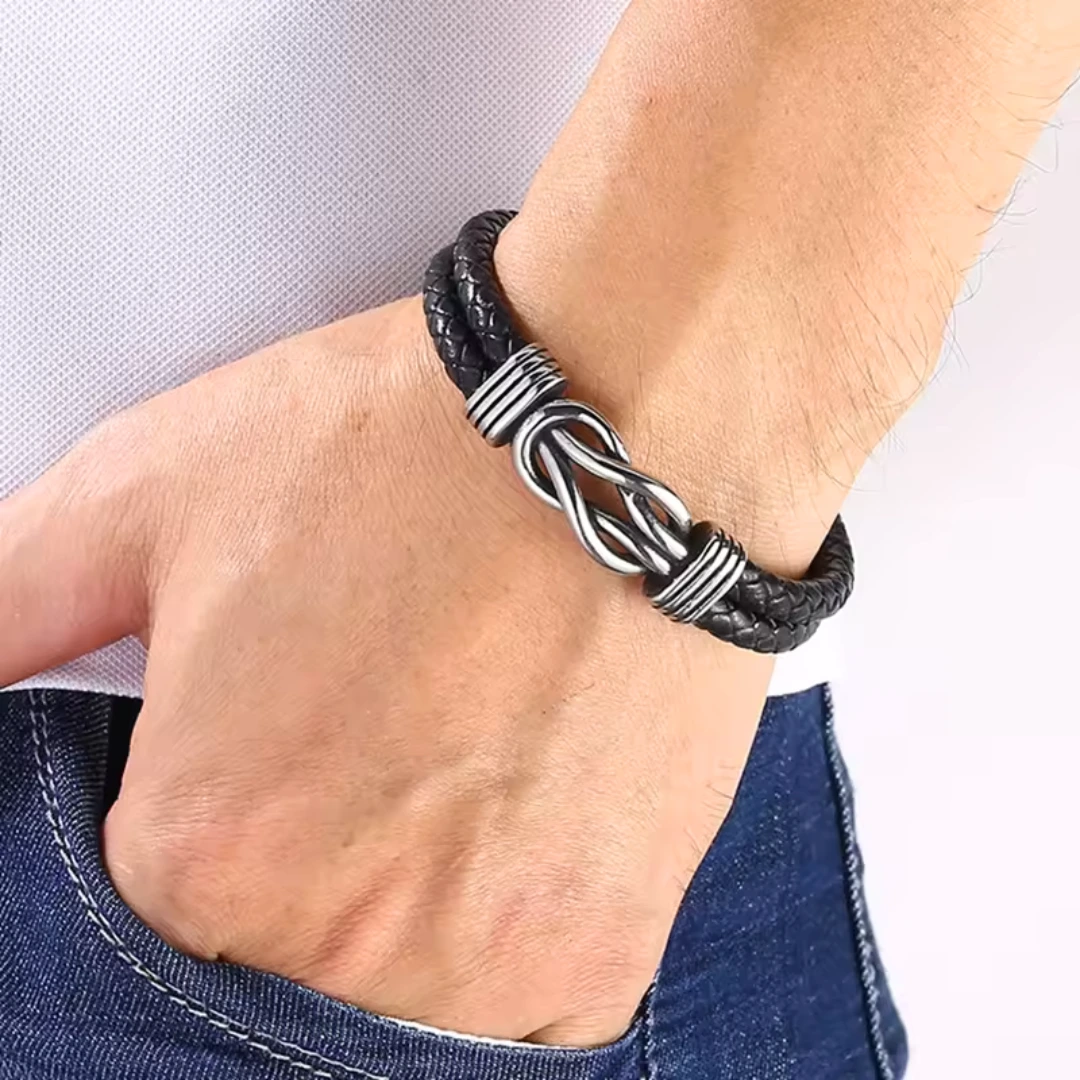 Bracelet acier et cuir homme – Image 2