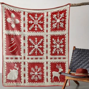 Plaid flanelle Noël doux – motif flocon et renne rétro pour ambiance festive