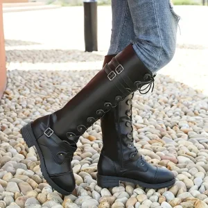 Bottes cavalières femme en cuir – bout rond, talon bas et zip latéral