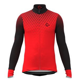Maillot de Cyclisme Hiver Manches Longues ORDINO Dot Rouge/Noir
