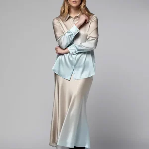 Jupe midi évasée en soie ciel Max&Moi