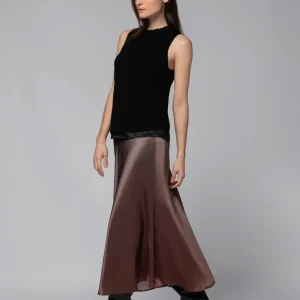 Jupe midi évasée en soie chocolat Max&Moi