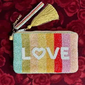 Pochette perlée multicolore Love