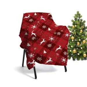 Plaid polaire de Noël doux – motif renne et flocons pour canapé ou lit
