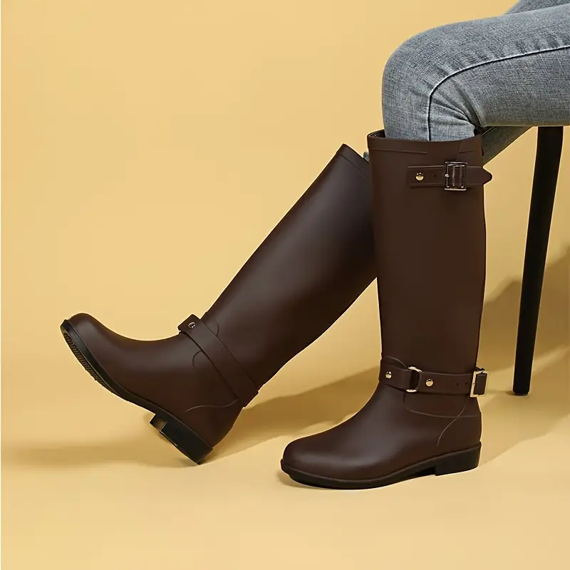 Bottes cavalières femme en cuir PU avec boucle et talon bas – confort moto – Image 4