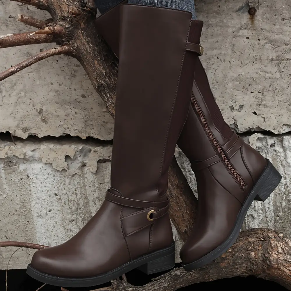 Bottes cavalières femme en cuir noir – style équestre avec fermeture latérale – Image 3