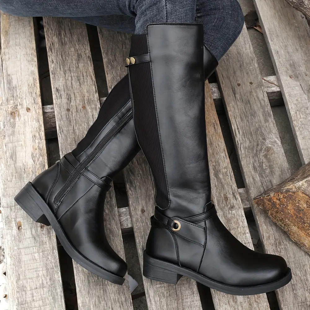 Bottes cavalières femme en cuir noir – style équestre avec fermeture latérale – Image 2