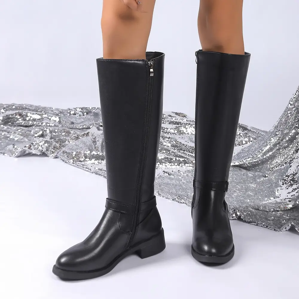 Bottes cavalières femme en cuir – talon moyen, style élégant et intemporel – Image 5