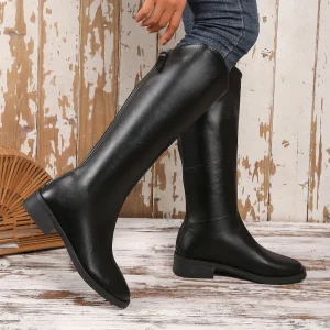 Bottes cavalières femme style western – similicuir noir à talon épais