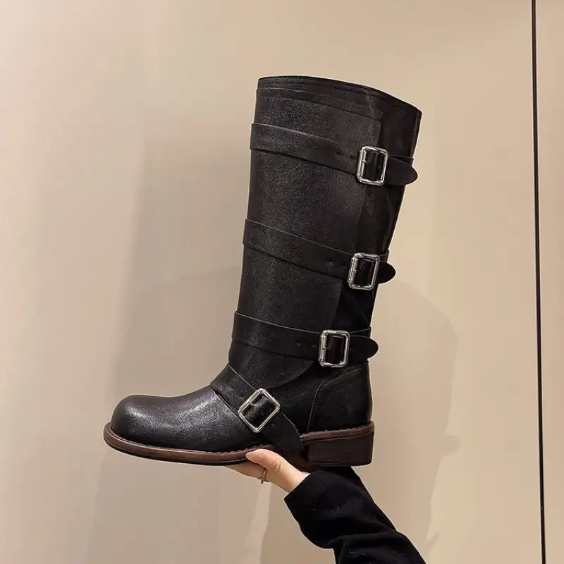Bottes cavalières femme en cuir épais – style western polyvalent à la cheville – Image 5