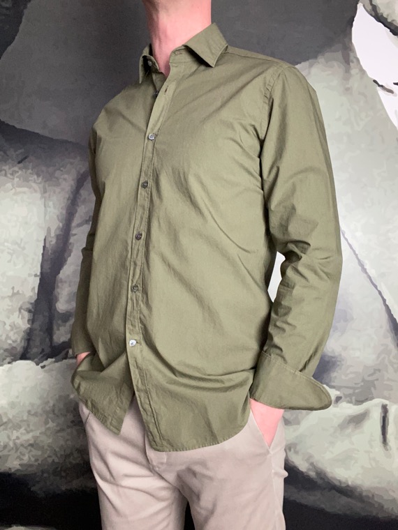 BAGUTTA – Chemise Coton Lavé Kaki – Image 3
