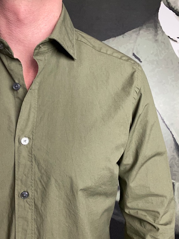 BAGUTTA – Chemise Coton Lavé Kaki – Image 4