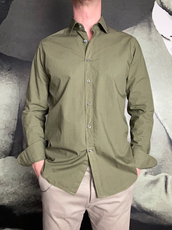 BAGUTTA – Chemise Coton Lavé Kaki – Image 2