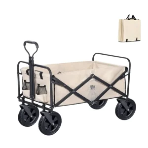 Chariot de plage avec grandes roues – Transport facile sur sable mou – Pliable, robuste et grande capacité