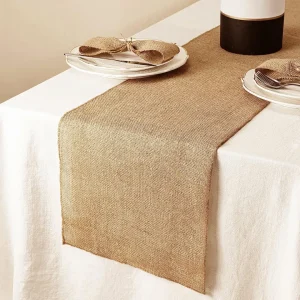 Chemin de table toile de jute naturel – Décoration rustique chic pour mariage, fête ou table de fête élégante