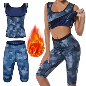 Ensemble tenue de sudation imprimé camouflage – Affine la silhouette et booste la transpiration naturellement