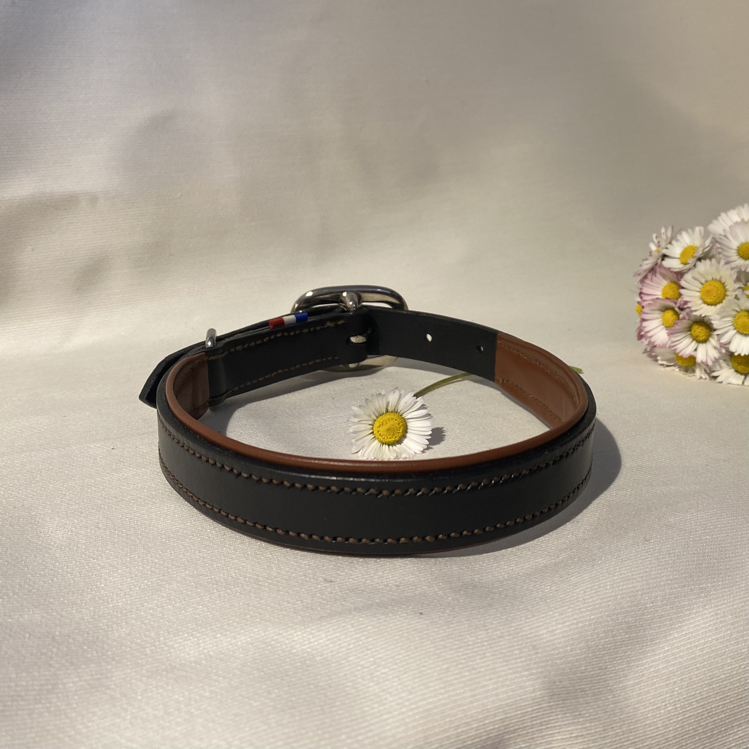 Collier Doublé pour chien Artisanal Erithacus Noir et Marron