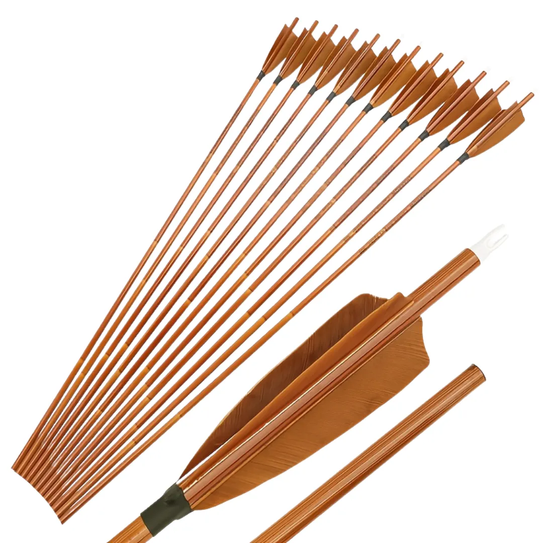 Lot de flèches bois avec plumes naturelles – Tir instinctif authentique pour archerie traditionnelle – Image 2