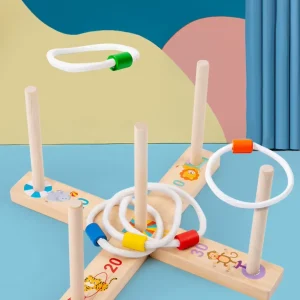 Mini jeu lancer anneaux bois enfants – Jeu éducatif et ludique pour développer adresse et coordination – Idéal dès 3 ans