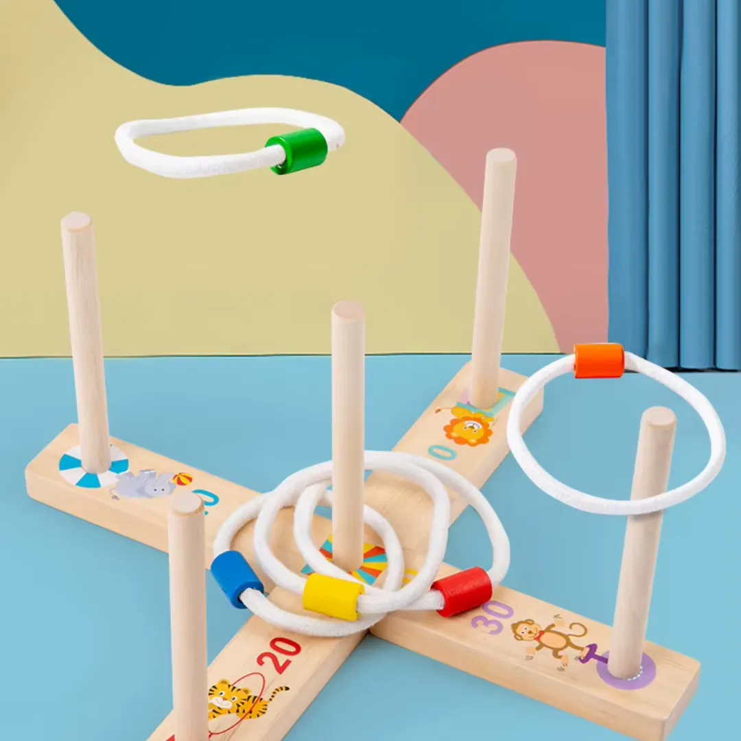 Mini jeu lancer anneaux bois enfants – Jeu éducatif et ludique pour développer adresse et coordination – Idéal dès 3 ans – Image 2