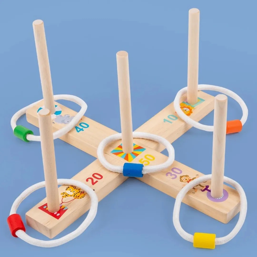 Mini jeu lancer anneaux bois enfants – Jeu éducatif et ludique pour développer adresse et coordination – Idéal dès 3 ans – Image 3