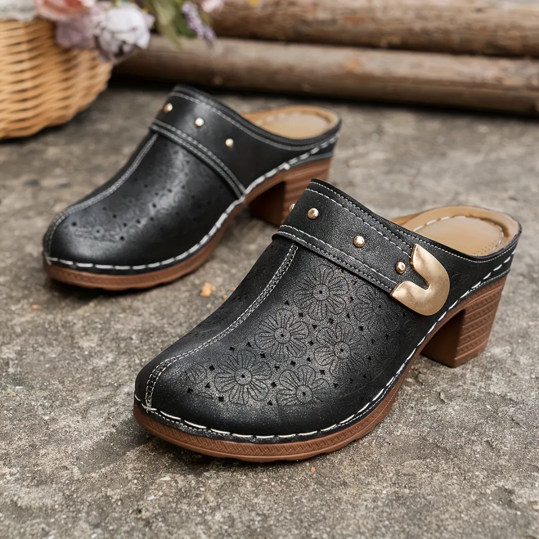 Sabots femme à talon sculpté vintage