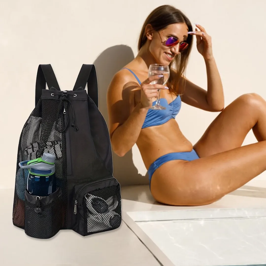 Sac à dos de plage en maille – Ultra léger et respirant, idéal pour serviettes mouillées et sable – Image 3