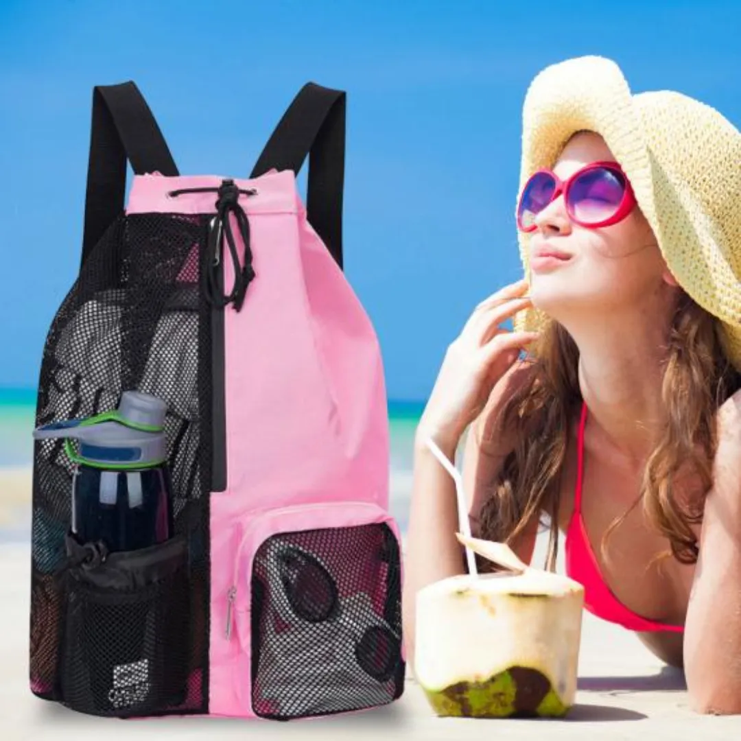 Sac à dos de plage en maille – Ultra léger et respirant, idéal pour serviettes mouillées et sable – Image 6