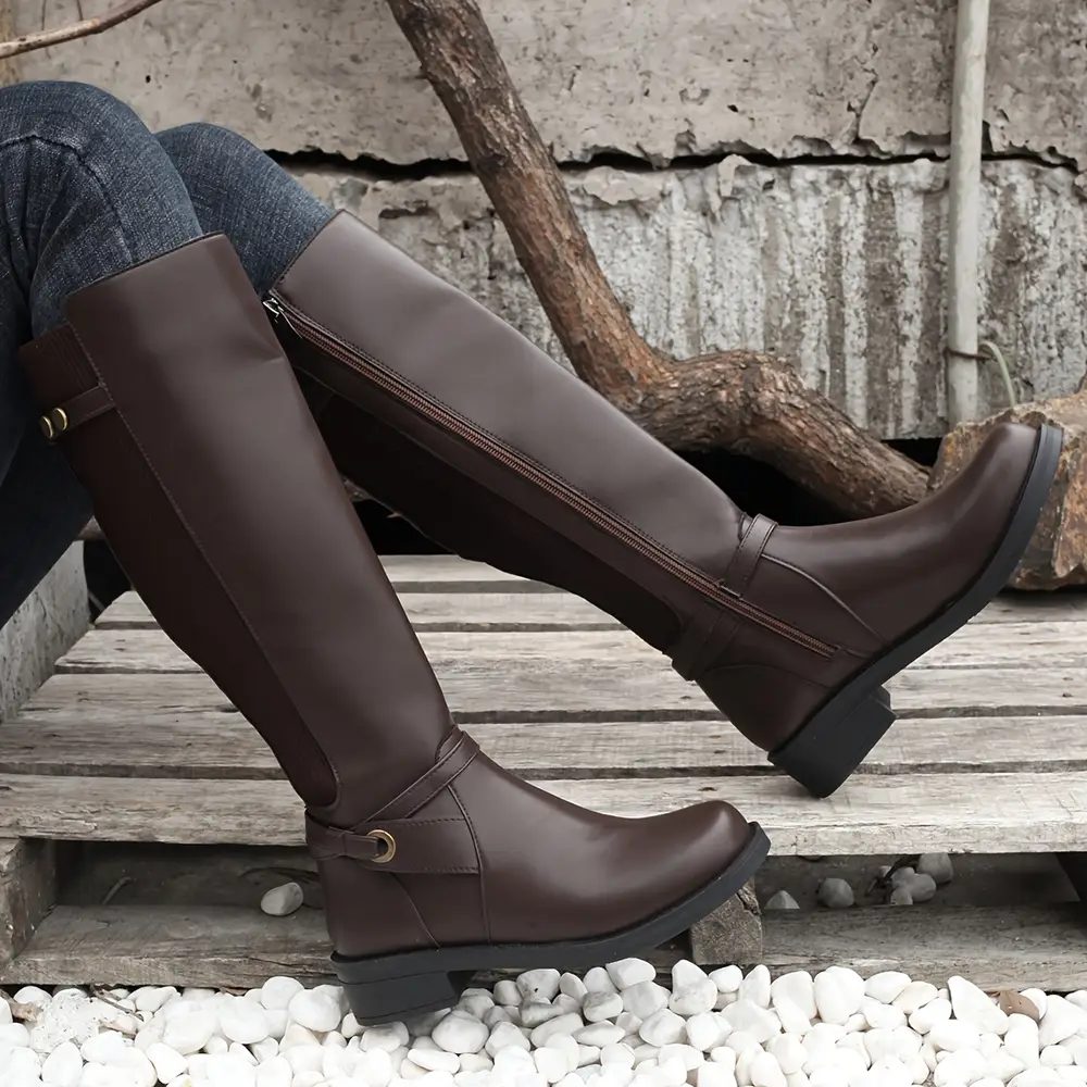 Bottes cavalières femme en cuir noir – style équestre avec fermeture latérale – Image 6