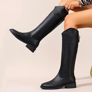 Bottes cavalières femme en cuir lisse – style anglais, tige haute à fermeture