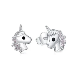Boucles D'Oreilles Licorne Tête En Argent