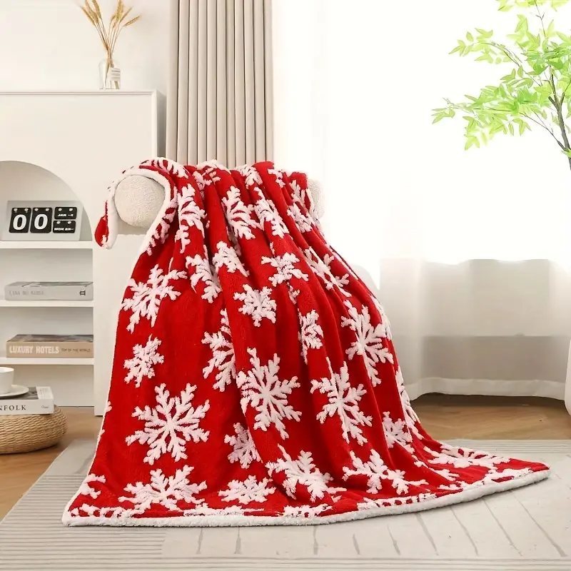 Plaid Noël double couche motif flocon – couverture douce lavable hiver cosy – Image 4
