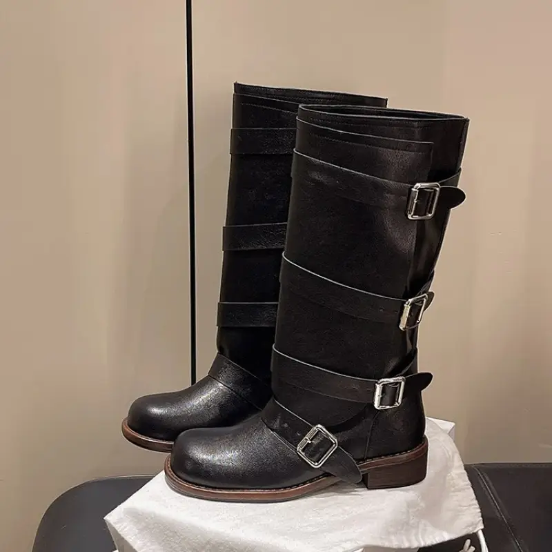 Bottes cavalières femme en cuir épais – style western polyvalent à la cheville – Image 4