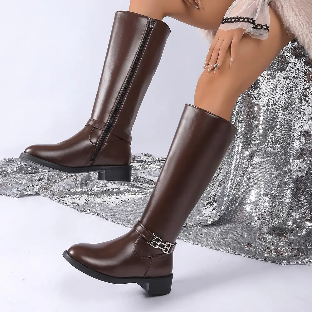 Bottes cavalières femme en cuir – talon moyen, style élégant et intemporel – Image 3