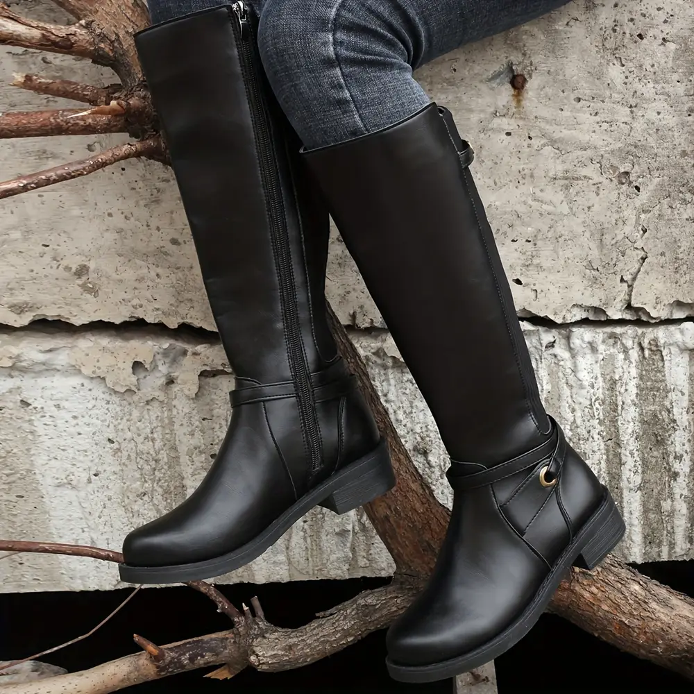 Bottes cavalières femme en cuir noir – style équestre avec fermeture latérale – Image 5