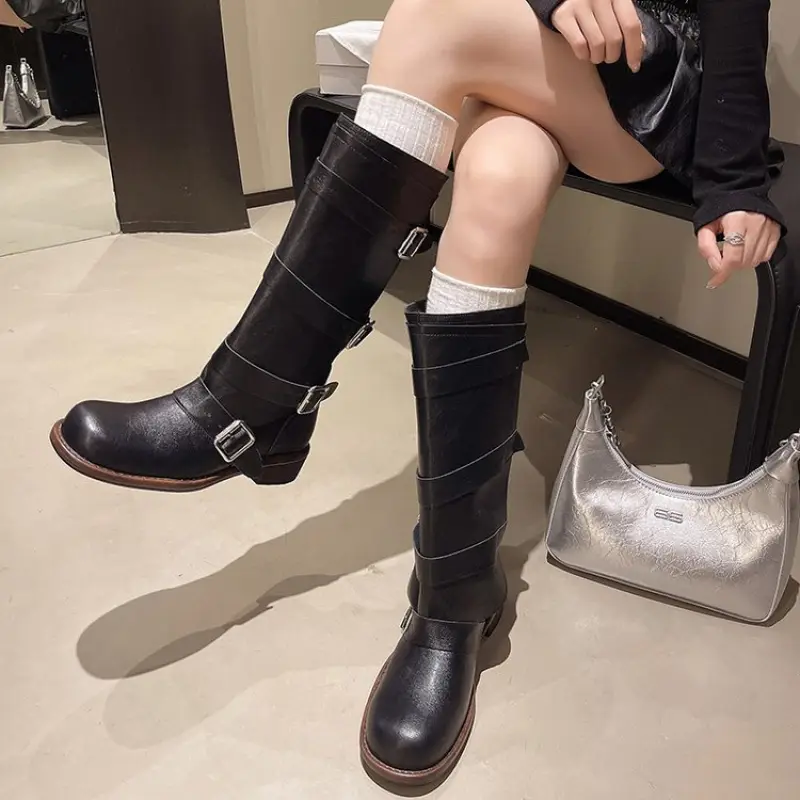 Bottes cavalières femme en cuir épais – style western polyvalent à la cheville – Image 6