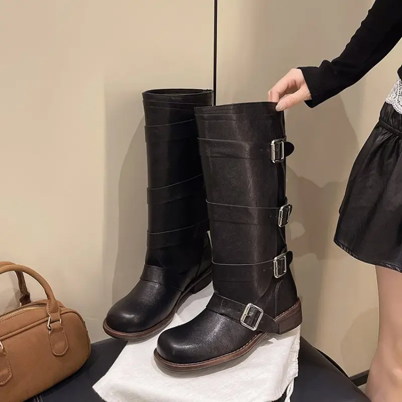 Bottes cavalières femme en cuir épais – style western polyvalent à la cheville – Image 2