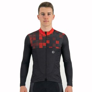 Maillot de Cyclisme Hiver Manches Longues ORDINO Noir/Rouge